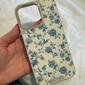 Burga Elite Blue Floral Cream iPhone 15 Pro Max Case